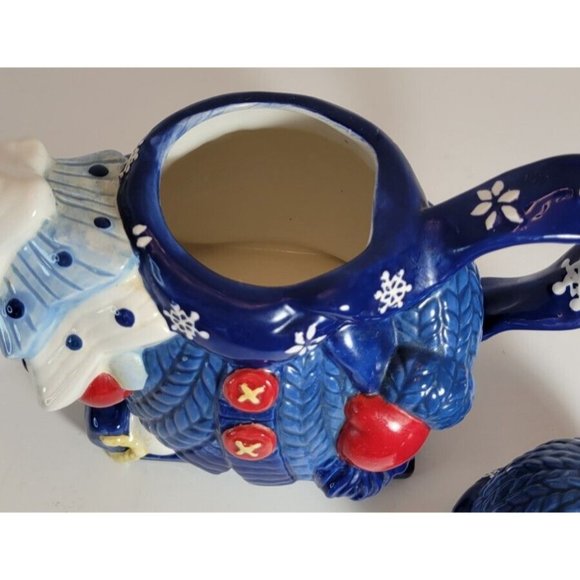 Ceramic Snowman Wearing Sweater Christmas Decorative Teapot Homespun Holiday. - Picture 6 of 12